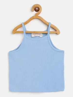 Girls Blue Rib Strappy Crop Top - Lyush Kids