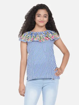 Girl's Blue Stripe Top - Bitiya By Bhama