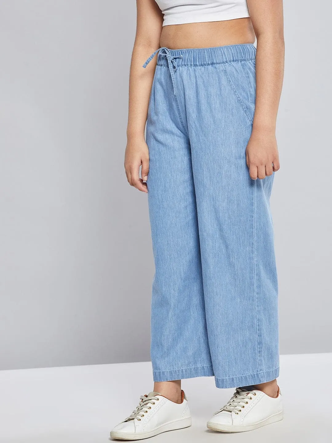 Girls Blue Tencel Wide Leg Drawstring Pants - Lyush Kids