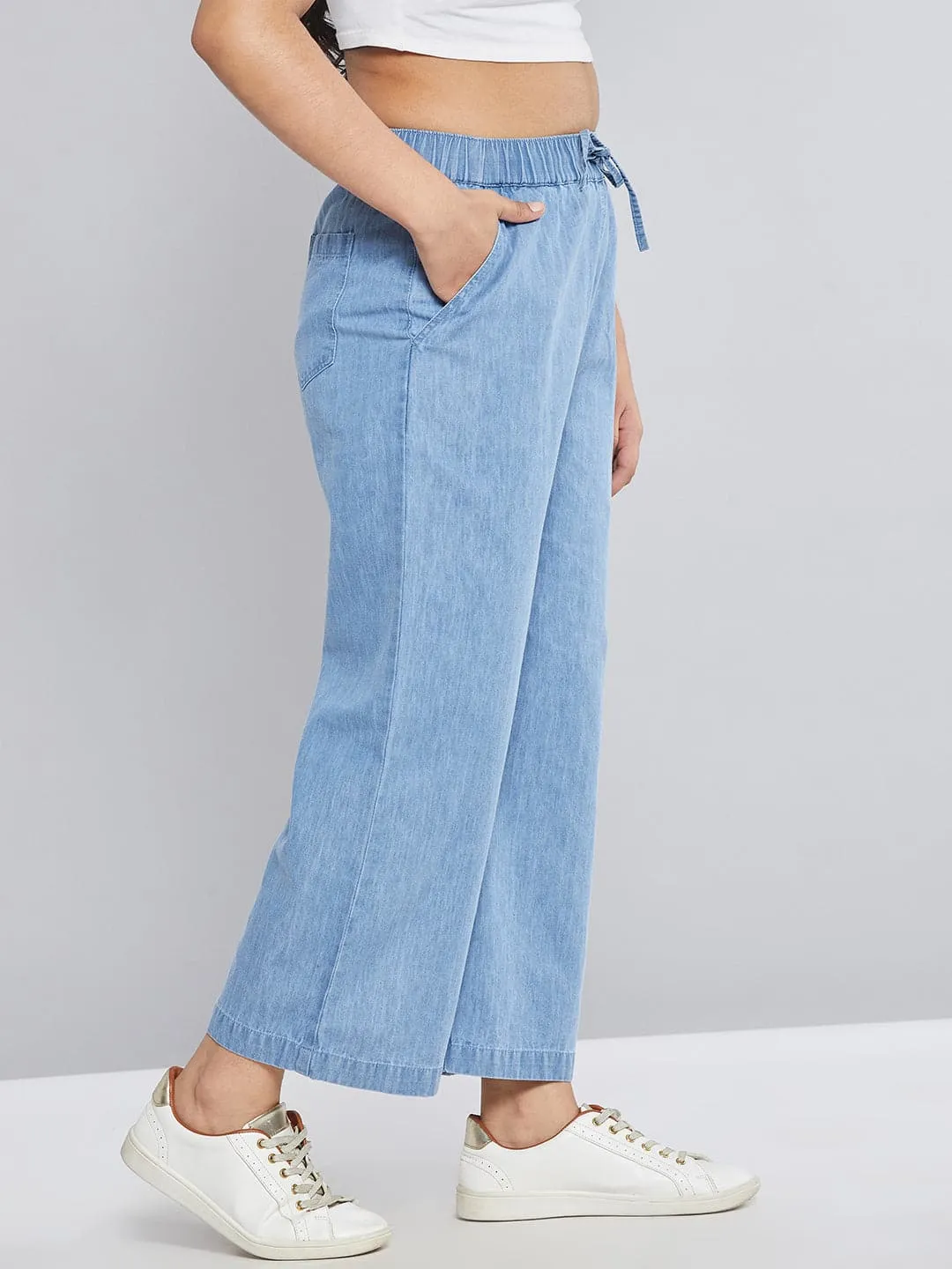 Girls Blue Tencel Wide Leg Drawstring Pants - Lyush Kids