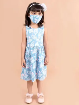 Girls Blue White Tropical Dress - Ps Peaches