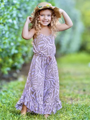 Girls Boho Drawstring Ruffled Palazzo Jumpsuit