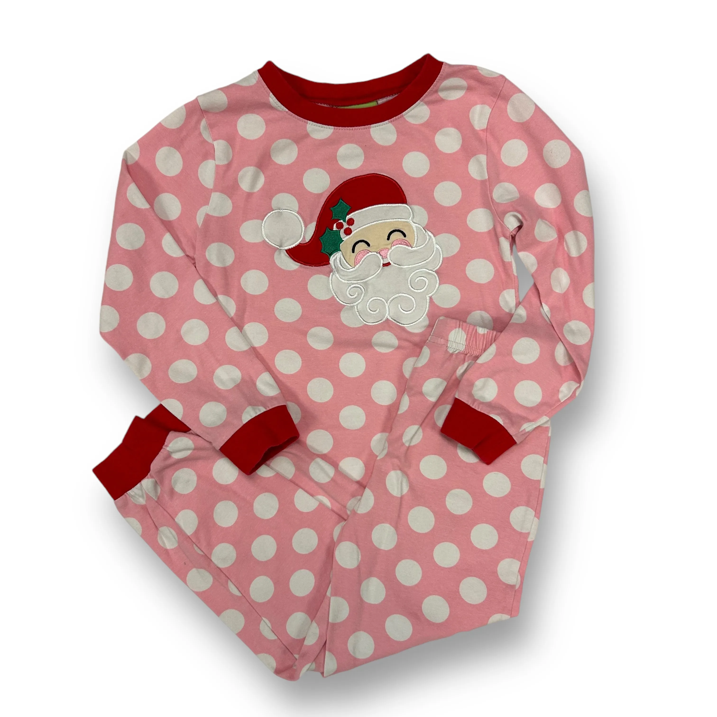 Girls Classic Whimsy Size 7 Pink & White Striped Santa 2-Pc Pajamas