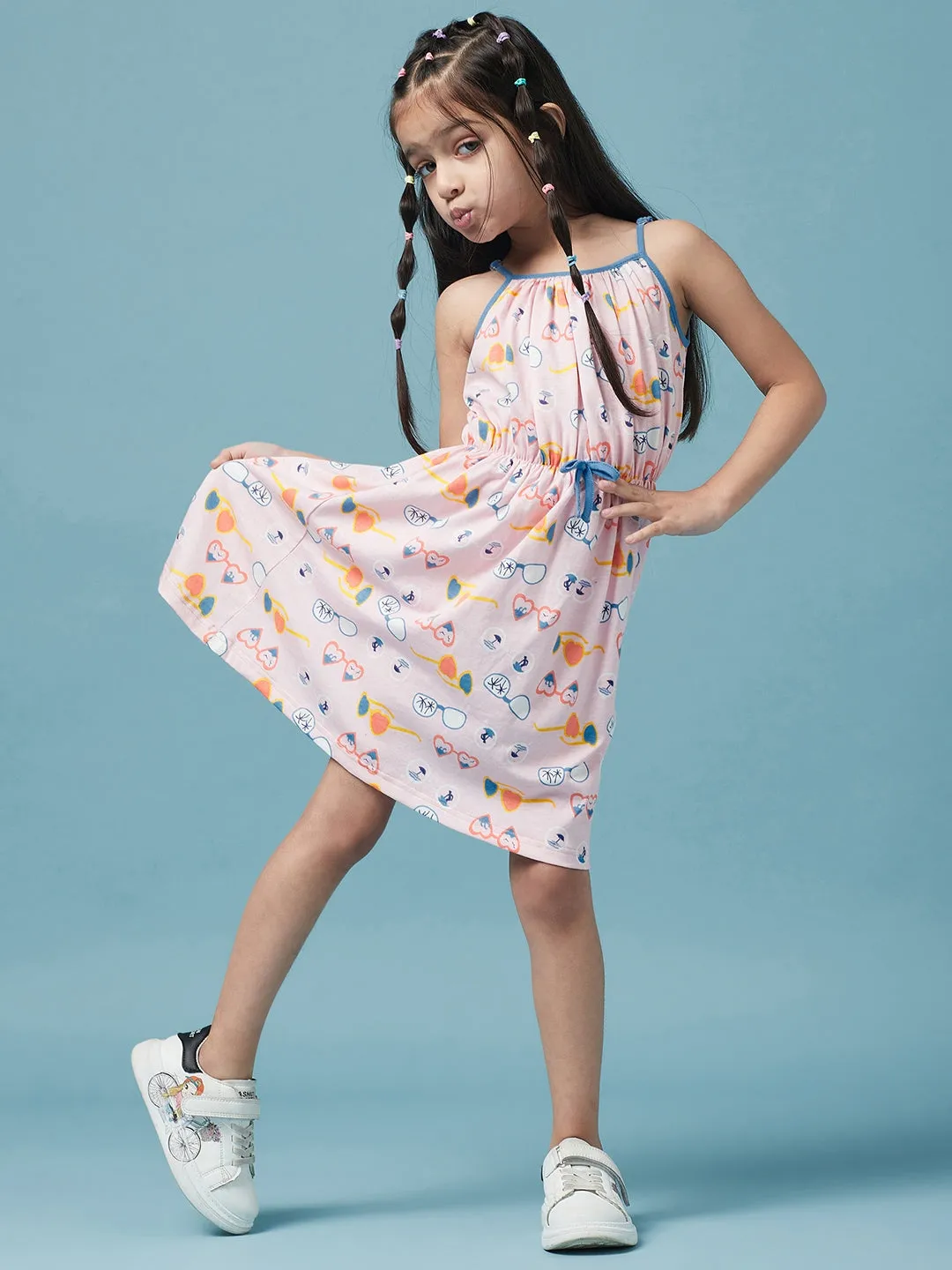 Girls Cotton Floral Printed A-Line Dress