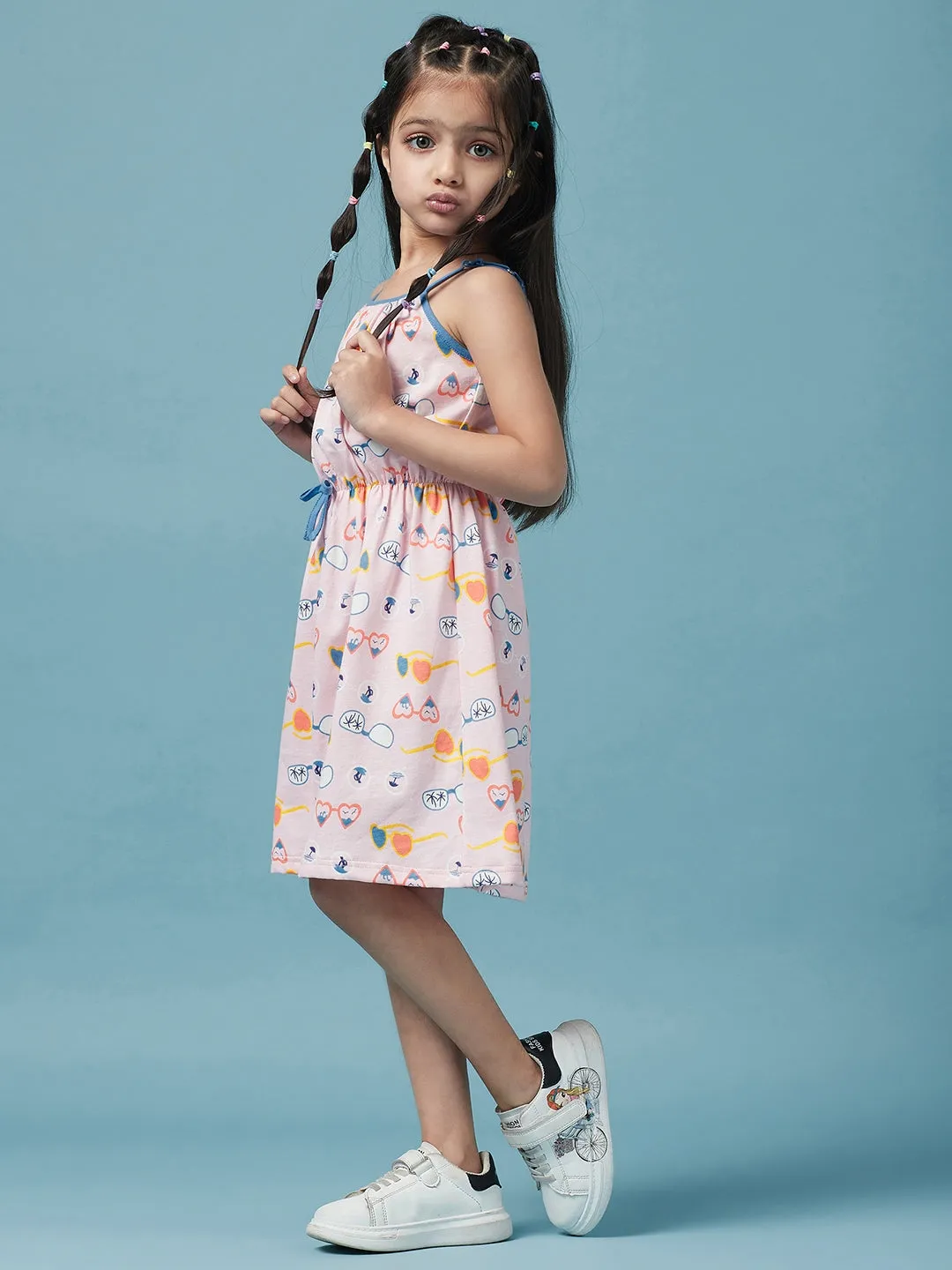 Girls Cotton Floral Printed A-Line Dress