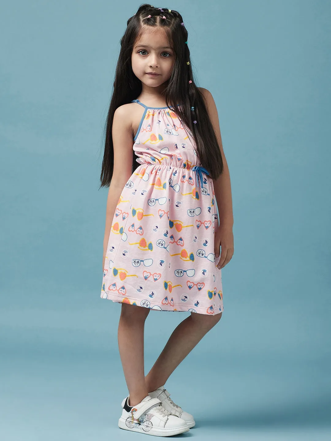 Girls Cotton Floral Printed A-Line Dress