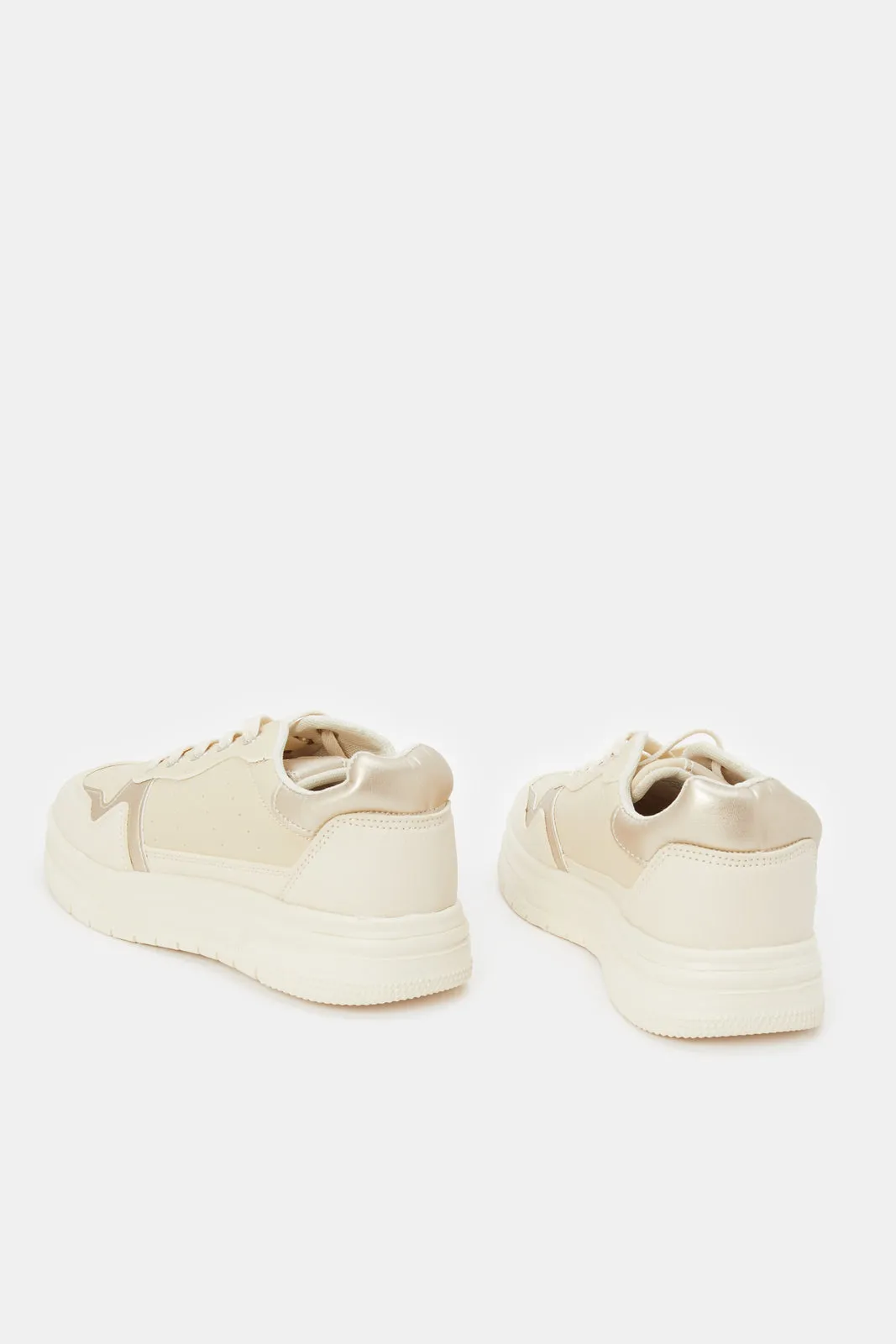 Girls Cream Fabric Block Sneakers