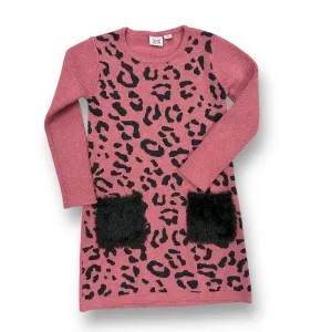 Girls Deux Par Deux Size 5 / 110 Pink Leopard Print Boutique Sweater Dress