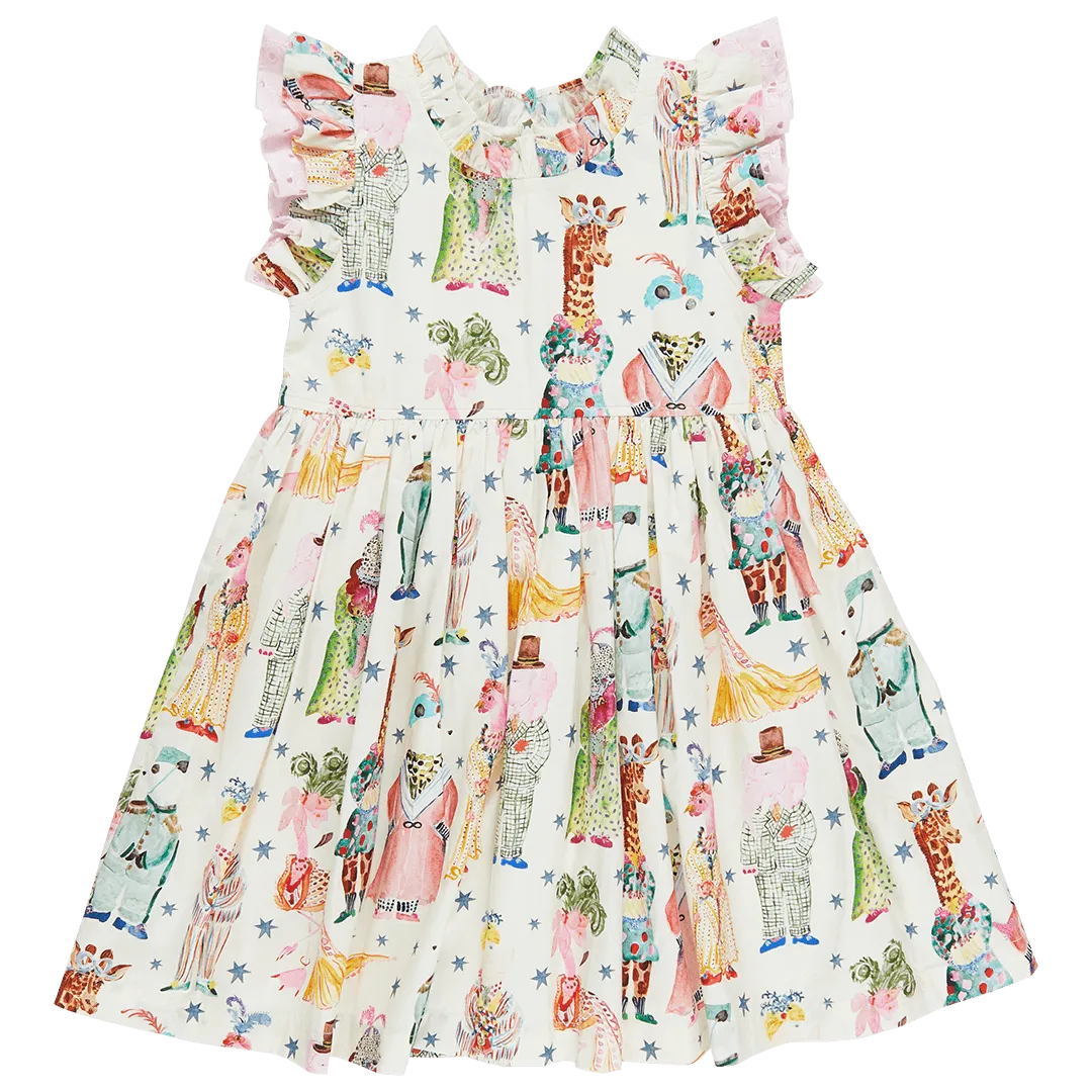 Girls Dress | Leila- Circus Animals | Pink Chicken