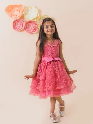 Girls Embellished Net Dress - Ps Peaches