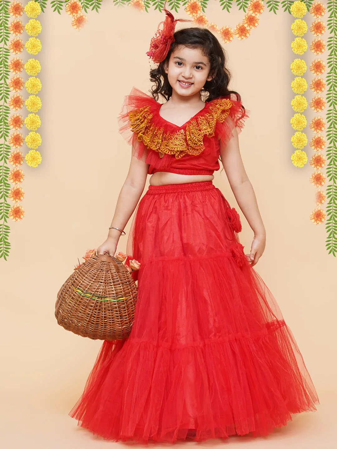 Girls Embroidered Ready to Wear Lehenga & Blouse