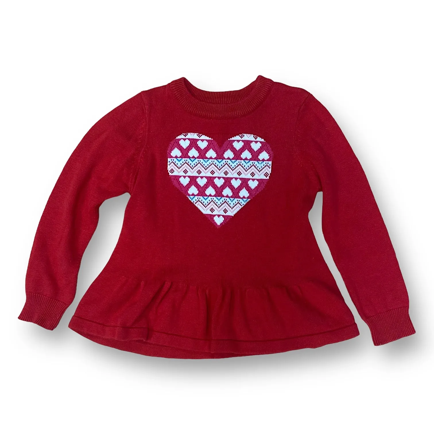 Girls Epic Threads Size 3T Red Heart Ruffle Bottom Sweater