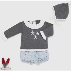 Girls Estrella Grey Top and Mint Green Star Bloomer Set