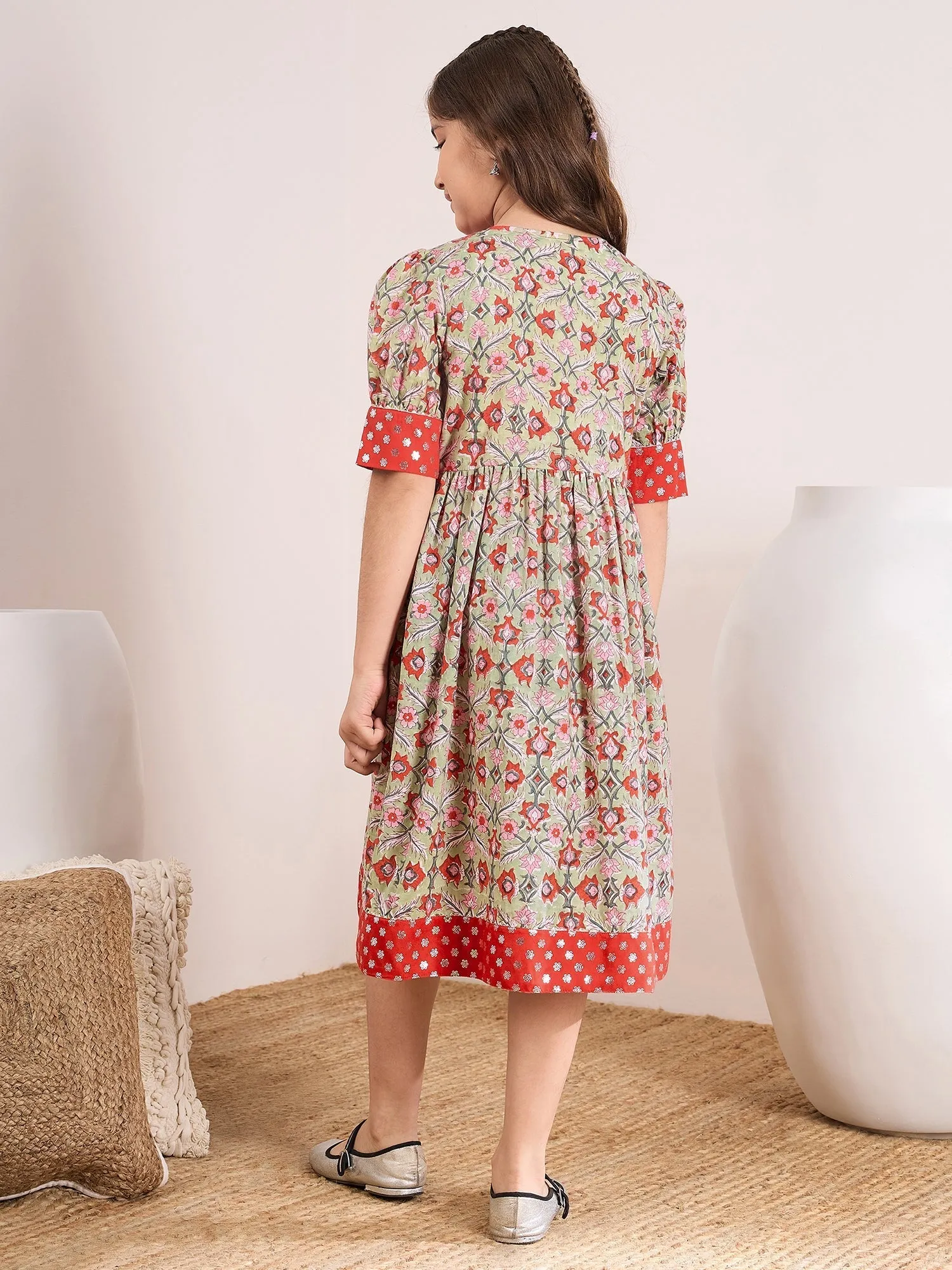 Girls Ethnic Motifs Print Empire Midi Dress - PS Peaches