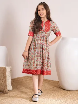 Girls Ethnic Motifs Print Empire Midi Dress - PS Peaches