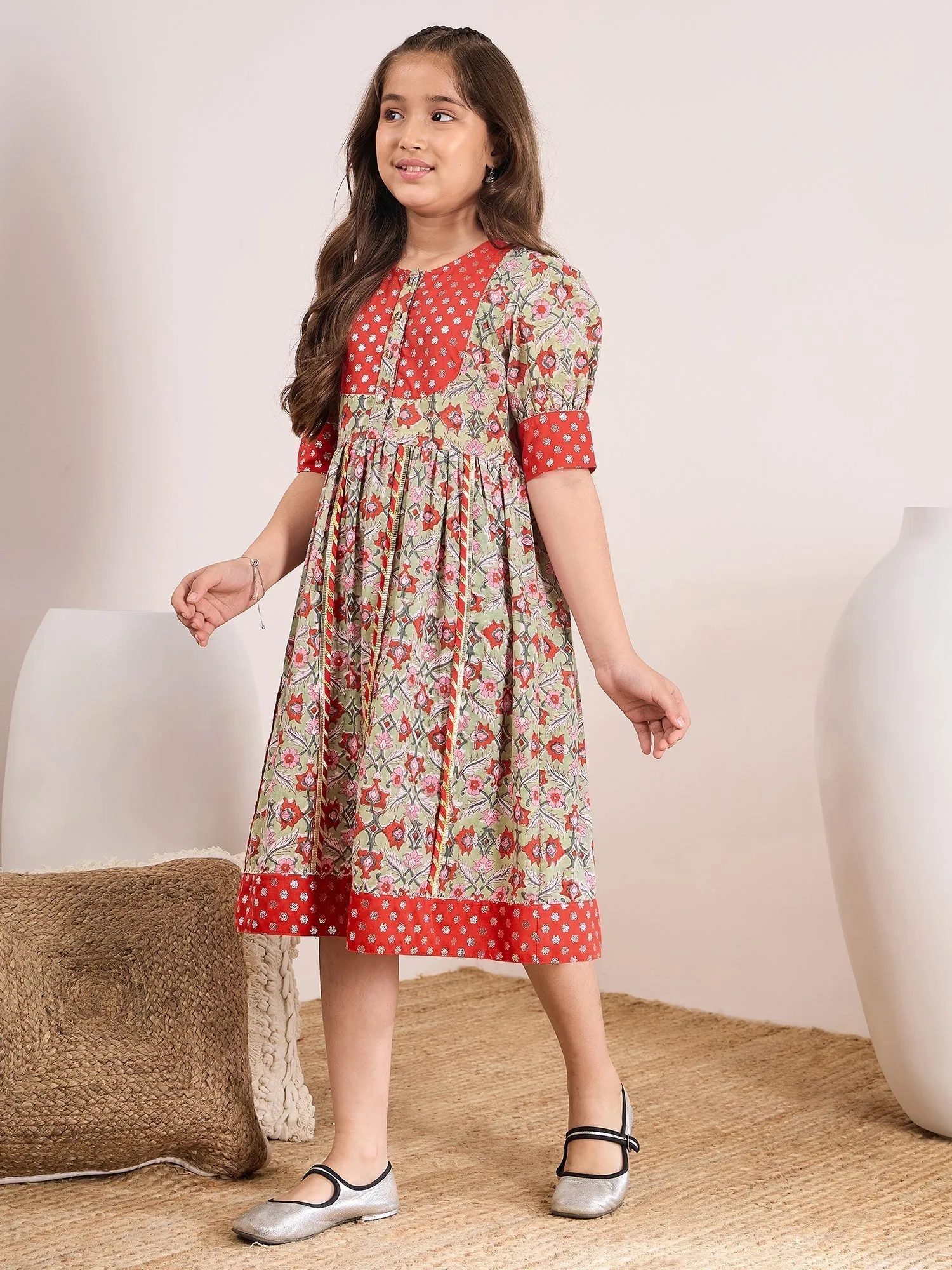 Girls Ethnic Motifs Print Empire Midi Dress - PS Peaches