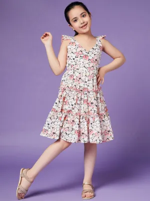 Girls Floral Crepe Dress - Ps Peaches