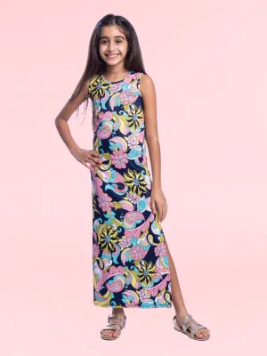 Girls Floral Maxi Dress with Slit