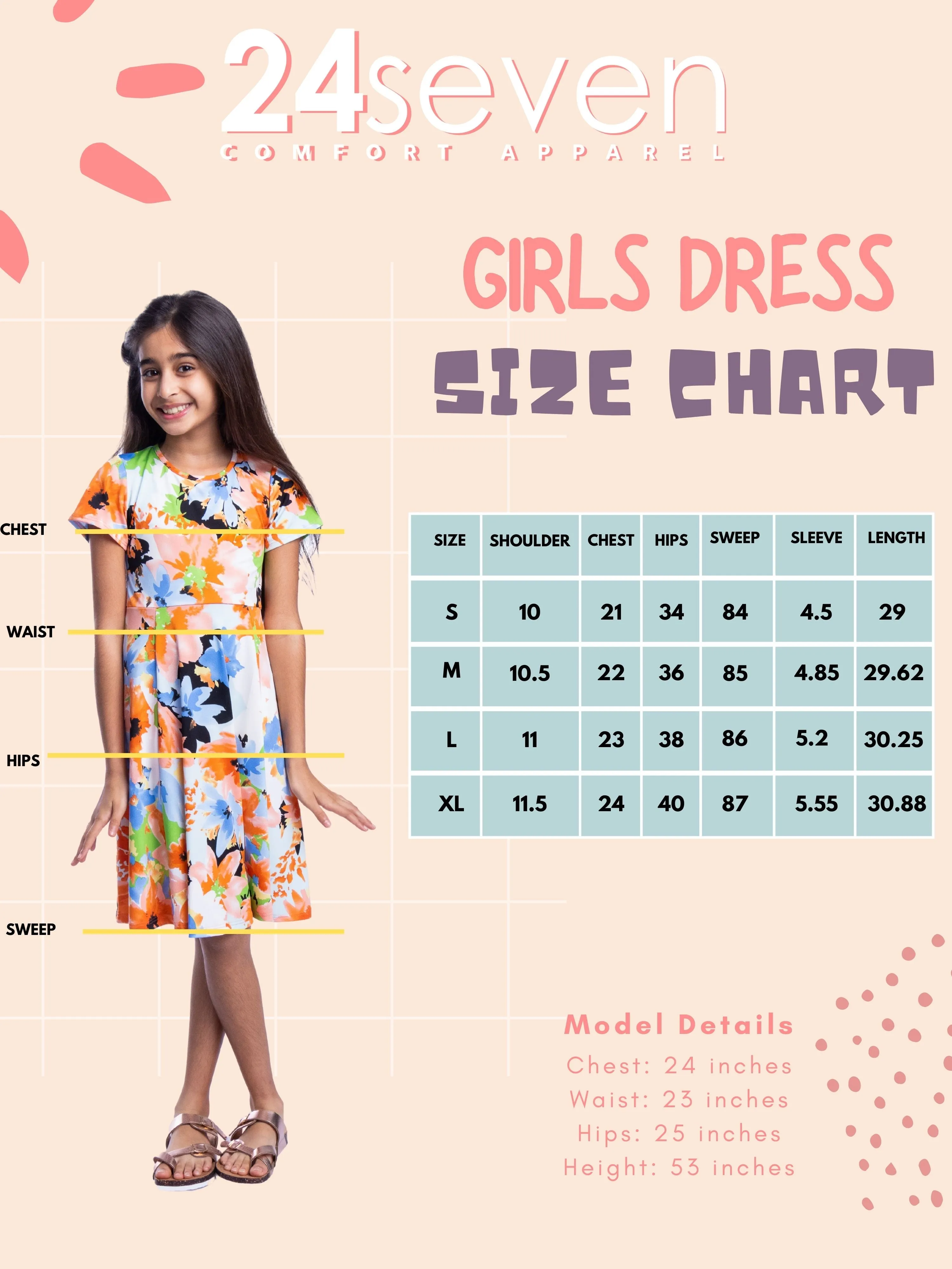 Girls Floral Print Knee Length Short Sleeve Flowy Dress