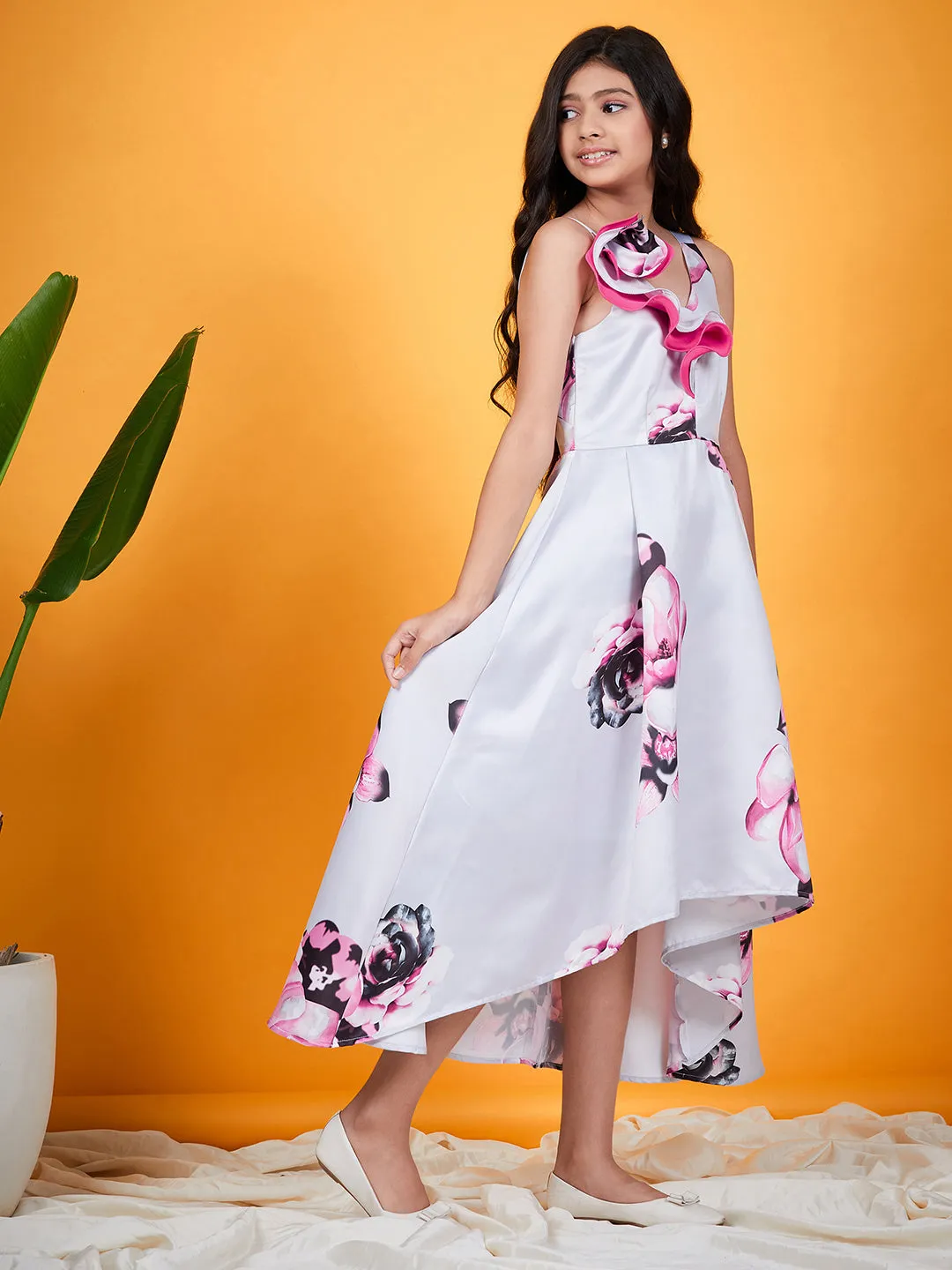 Girls Floral Printed A Line Dress - Ps Peaches