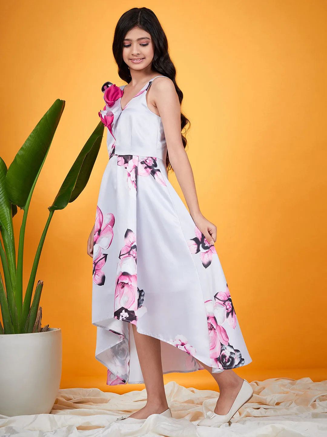 Girls Floral Printed A Line Dress - Ps Peaches