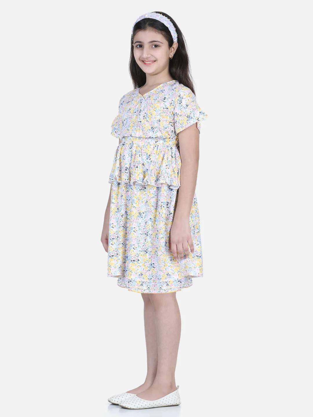 Girl's Floral Printed Tiered Dress - StyleStone Kid