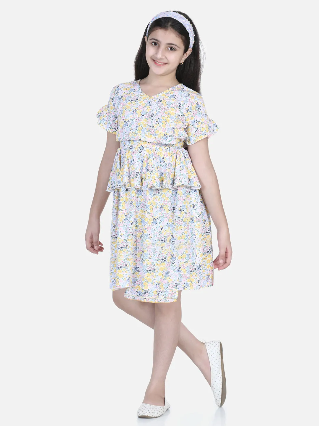 Girl's Floral Printed Tiered Dress - StyleStone Kid