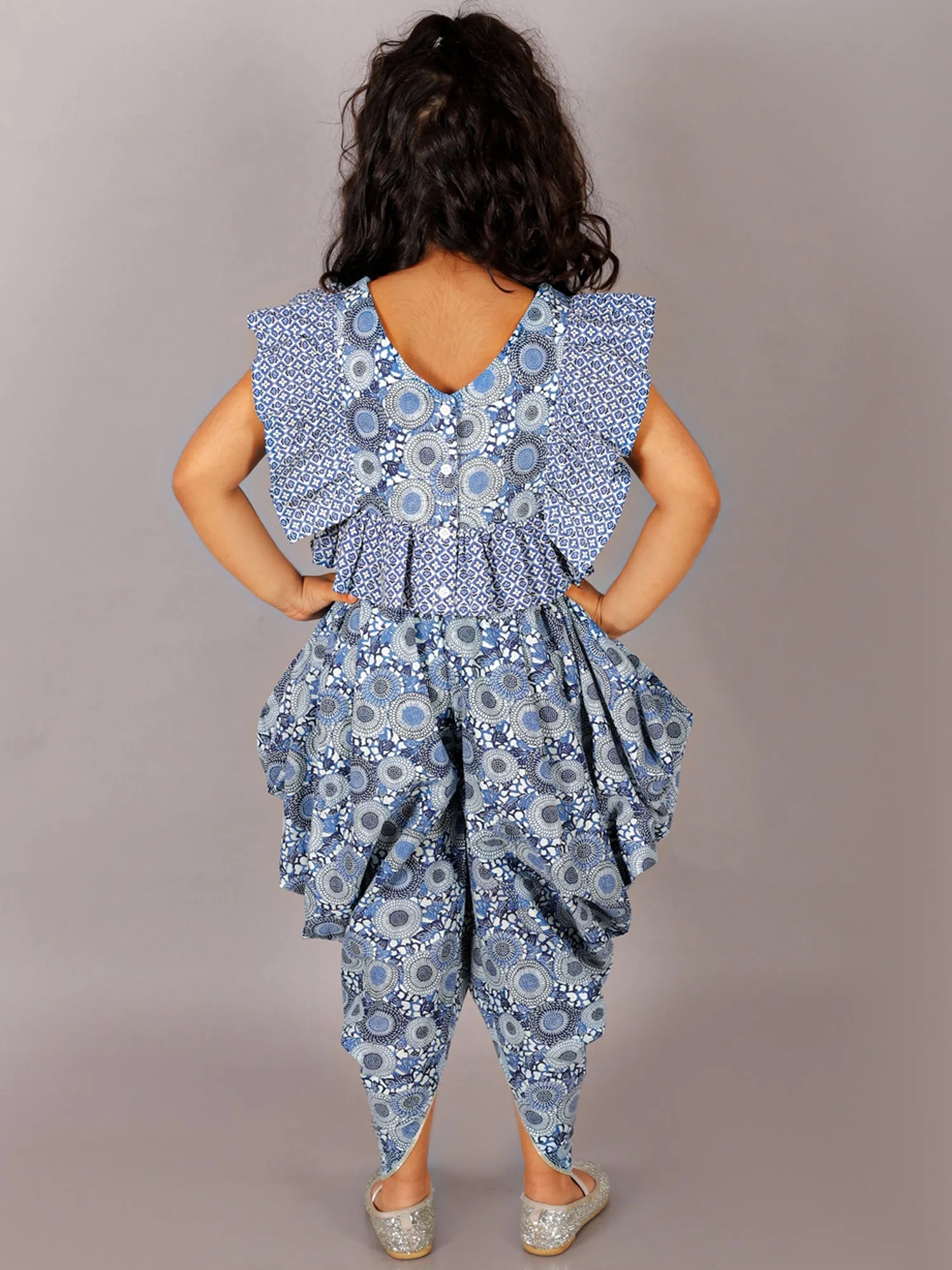 Girls Folklore Girls Blue Crop Top With Dhoti Co-Ordinate Set - Lil Drama