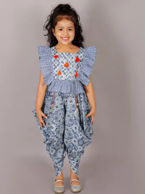 Girls Folklore Girls Blue Crop Top With Dhoti Co-Ordinate Set - Lil Drama