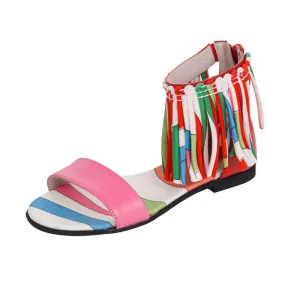 Girls Fringe Leather Sandals