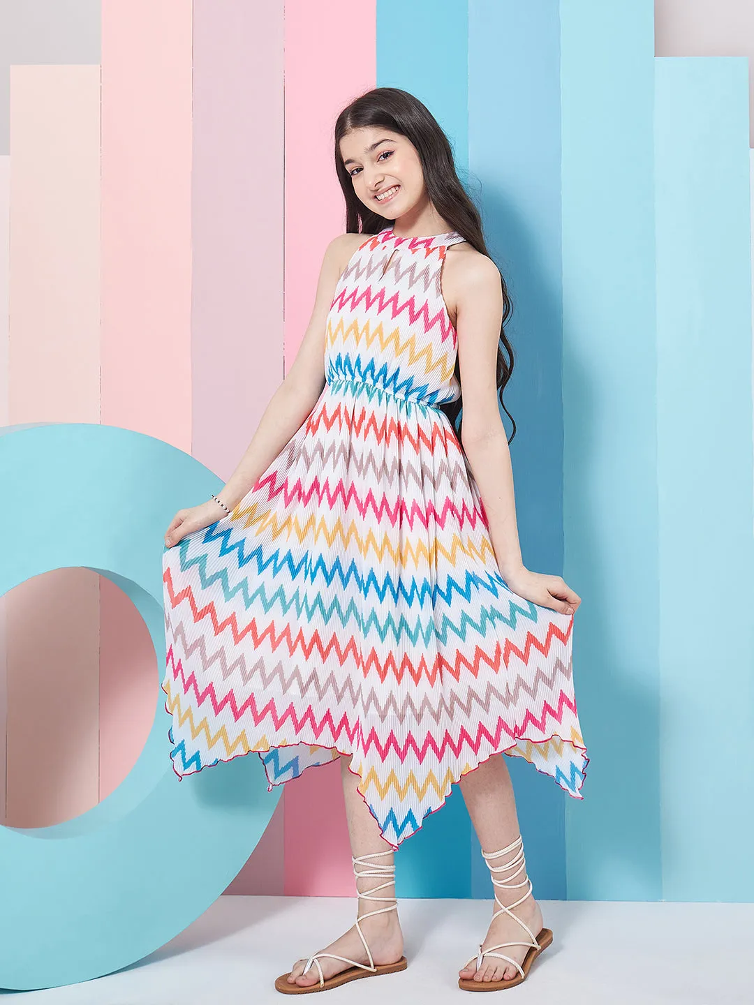 Girls Geometric Printed Fit Flare Midi Dress - PS Peaches