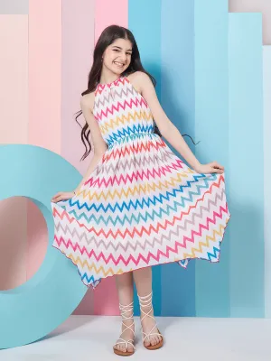 Girls Geometric Printed Fit Flare Midi Dress - PS Peaches