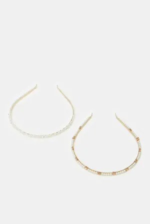 Girls Gold Embellished Pearls Hairband Se t(Pack of 2)