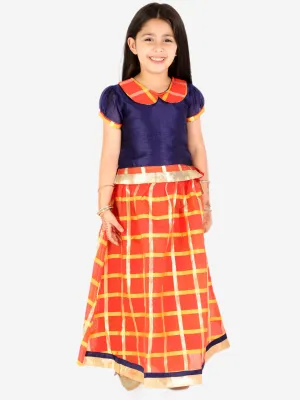 Girl's Gold Kota Checks Pavda Pattu - KID1 Girls