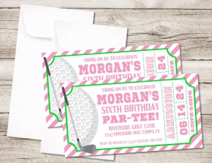 Girls Golf Birthday Party Ticket Invitations