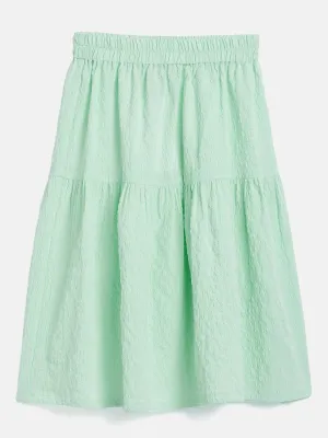 Girls Green Seer Sucker Tiered Skirt - Lyush Kids