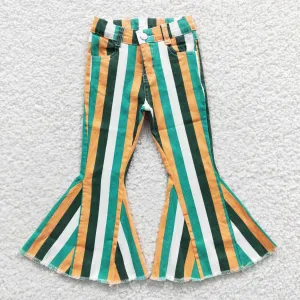 girls green striped jeans P0131