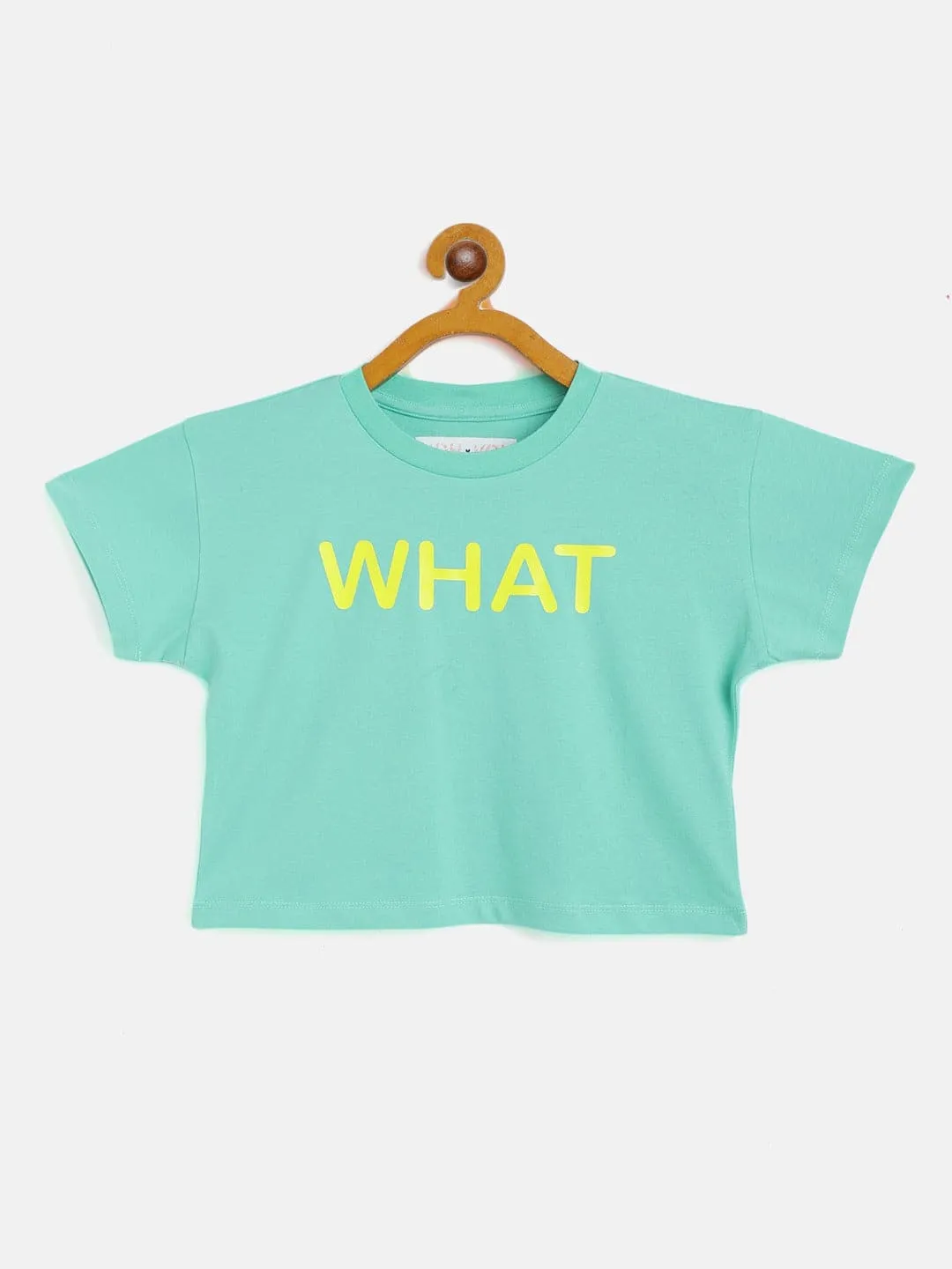 Girls Green What Crop T-Shirt - Lyush Kids