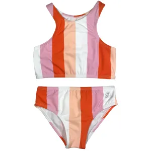 Girls Halter Top Bikini Set (2 Piece) | "Peachy Stripes"