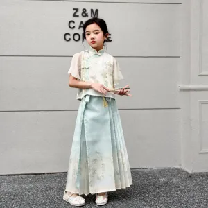 Girls' Horse-Face Skirt Suit Skirt New Children's Han Chinese Costume Summer Tang Suit New Chinese Style Classical Ancientry National Style Dress