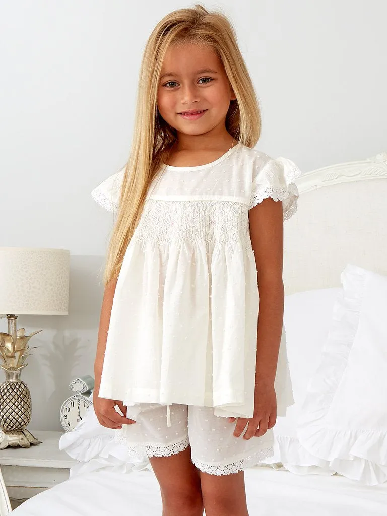 Girls Ivory Smock Short Set