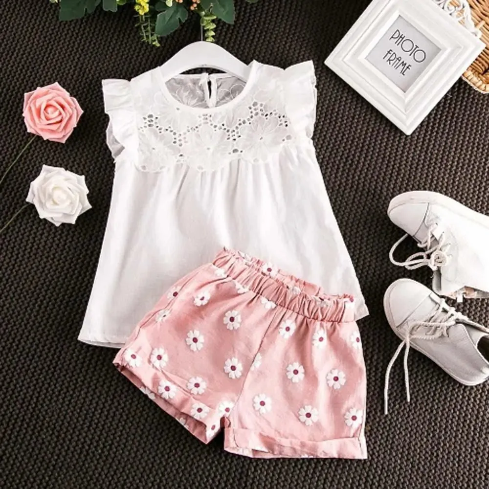 Girls Lace Top And Shorts Set