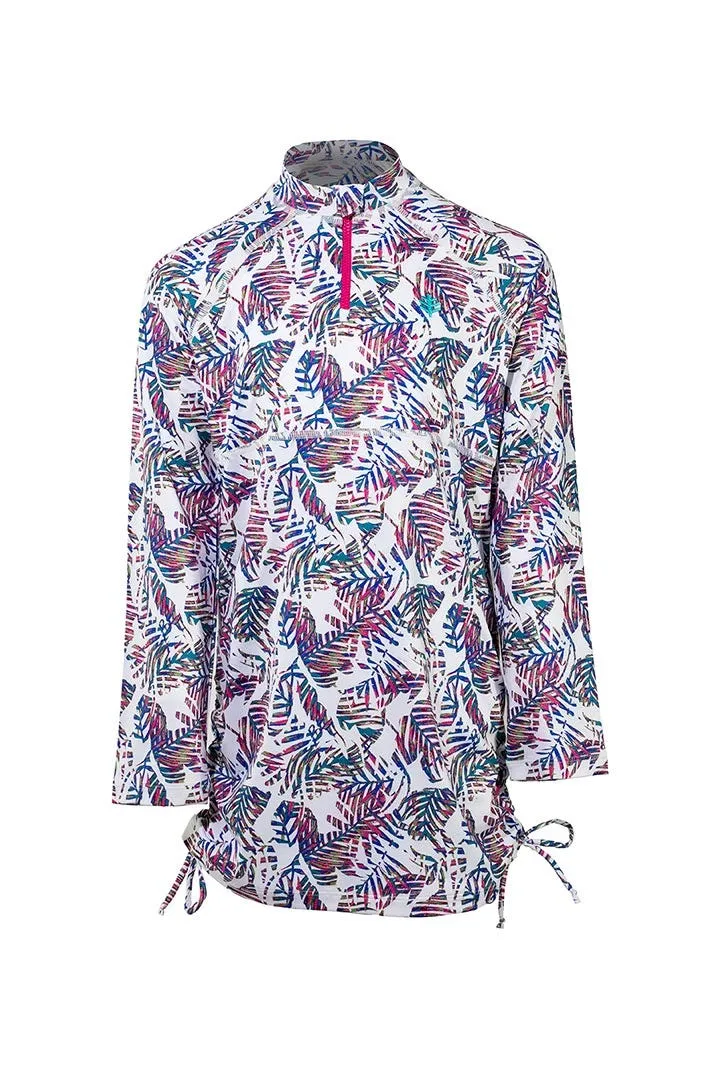 Girl's Lawai Ruche Swim Shirt  |  Magnolia Pink Beach Leaves