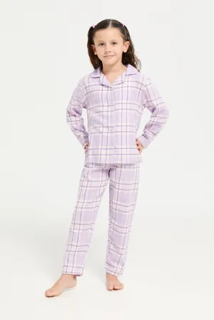 Girls Lilac Checkered Pyjama Set (2 Piece)