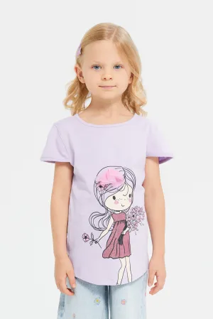 Girls Lilac Graphic Print At Chest T-Shirt