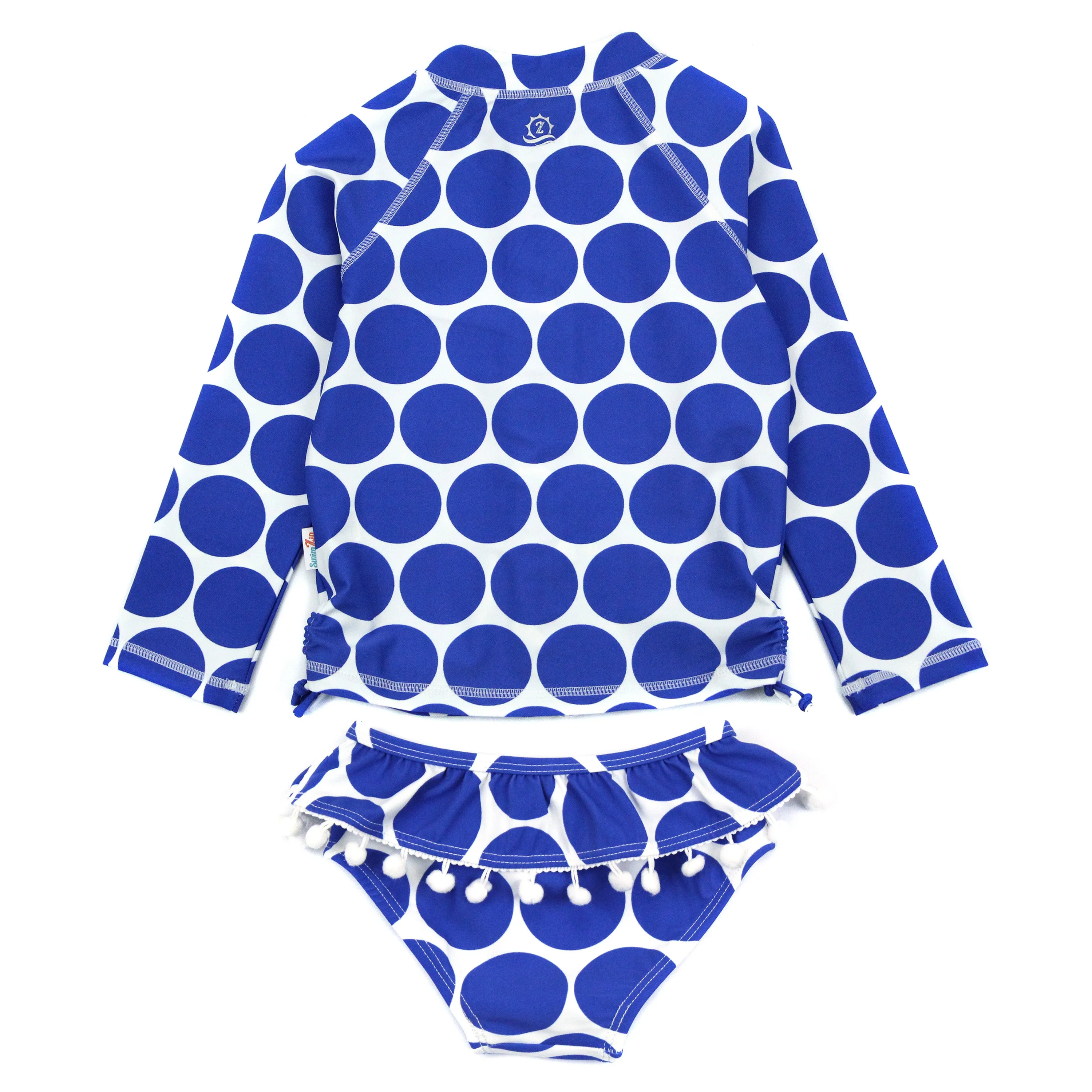 Girls Long Sleeve Rash Guard Ruffle Swimsuit Set (2 Piece) - "Oversized Dot"