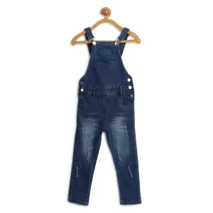 Girl's Lycra Denim Distressed Dungaree - StyleStone Kid