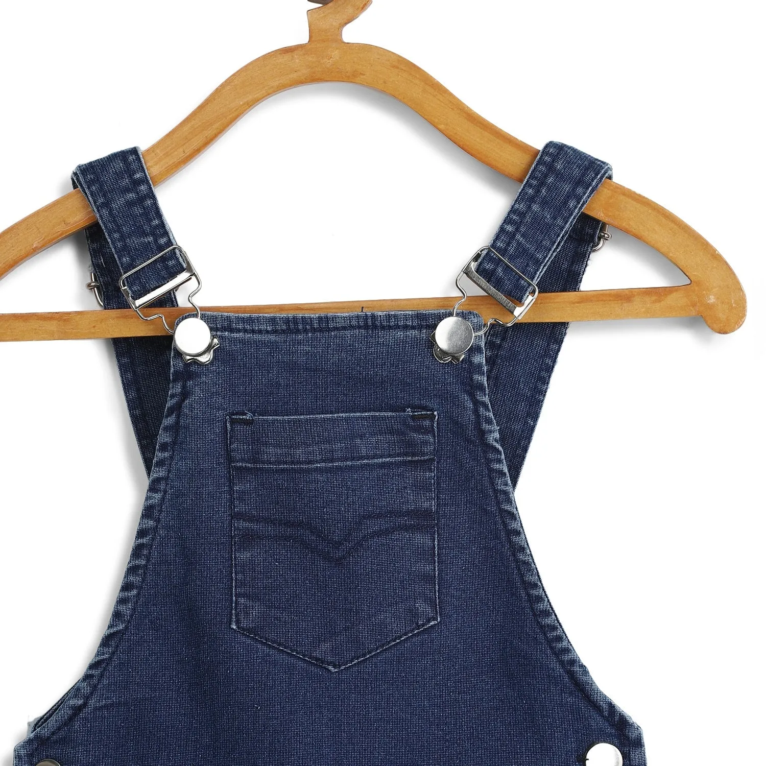 Girl's Lycra Denim Distressed Dungaree - StyleStone Kid