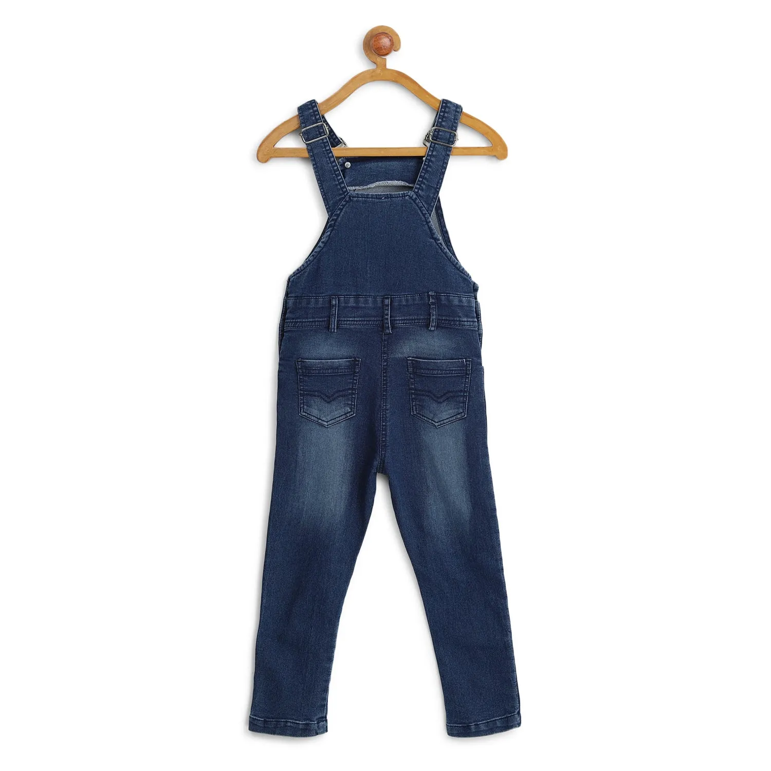 Girl's Lycra Denim Distressed Dungaree - StyleStone Kid