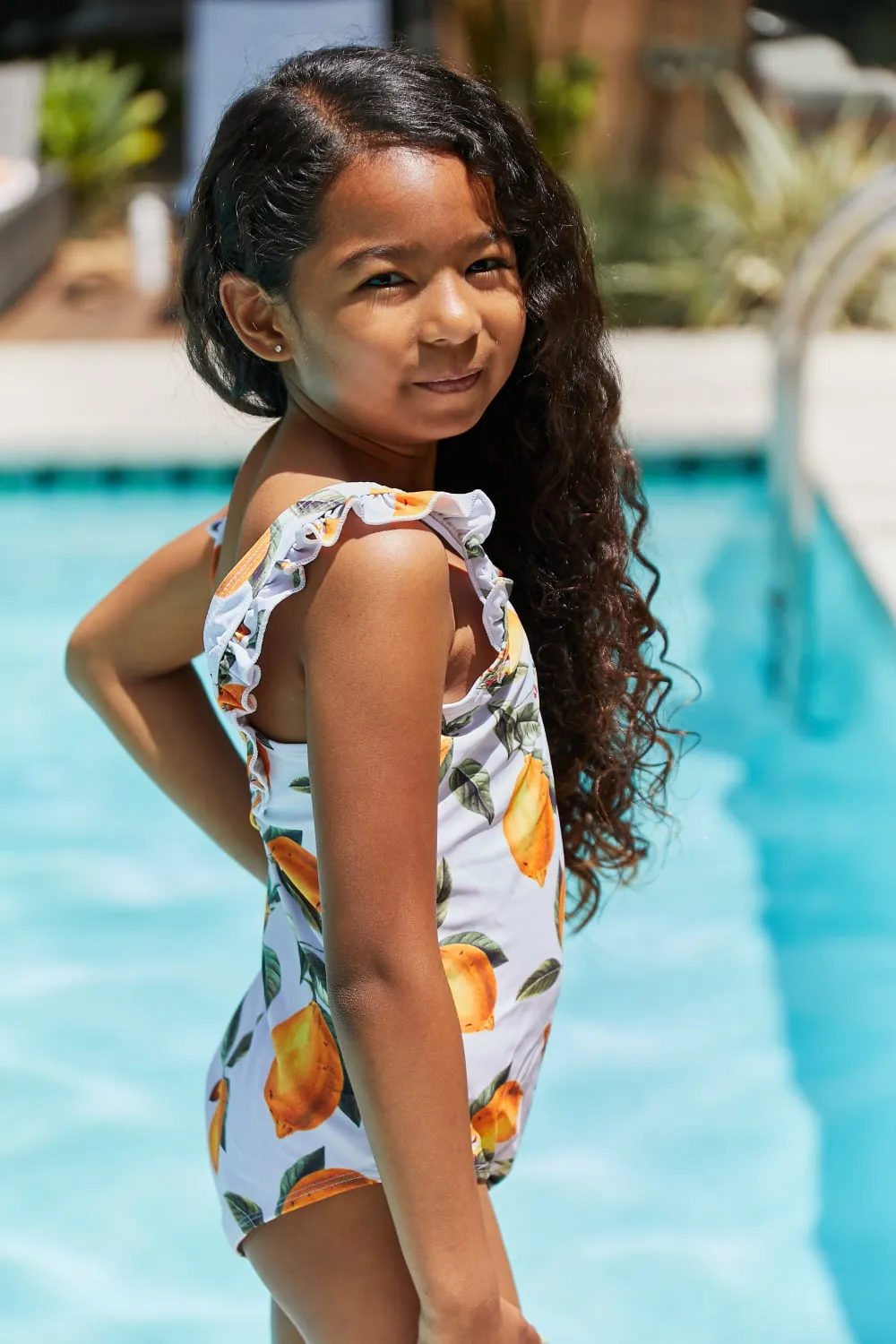 Girls Marina West Swim Float On Ruffled One-Piece in Citrus Orange